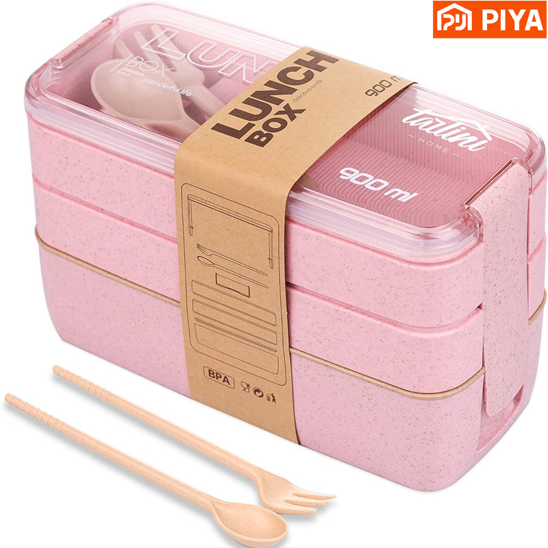 Meal Prep Bowl - 3-In-1 Compartment Wheat Straw Bento Box