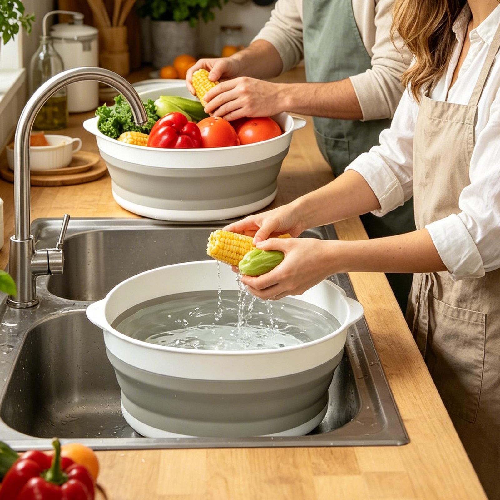Meal Prep Veggie - Foldable Colander Strainer Double-Layer Veggie Rinser